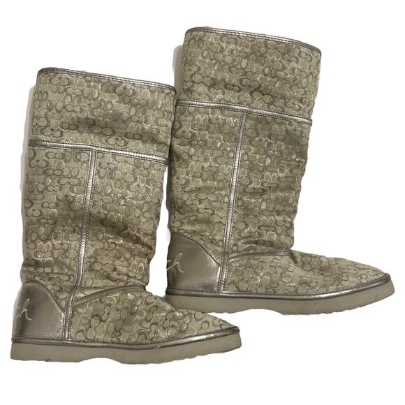 Coach Women’s Size 6B Boots Logo Silver Nikole Mid Calf Shearling Signature - Picture 9 of 16